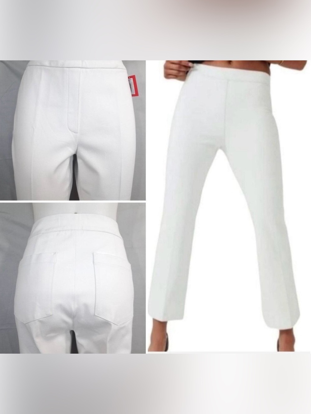SPANX White Cotton Twill Kick Flare Pants with Silver Lining Size XS